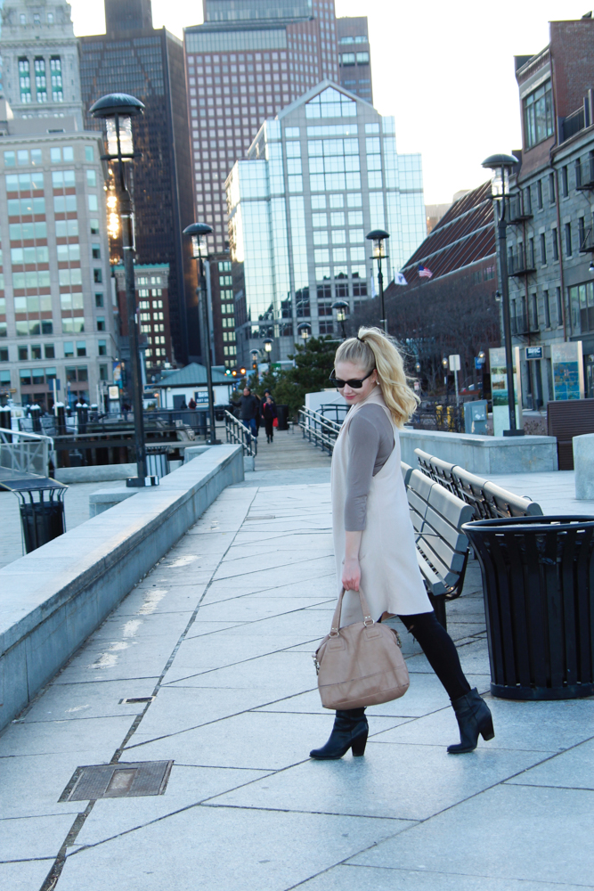 dressing for a cool spring with neutral light layers in Boston