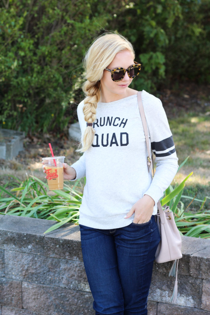 brunch squad sweatshirt, old navy style, fall style, comfy fall style, brunch sweatshirt, casual fall style, casual style blogger