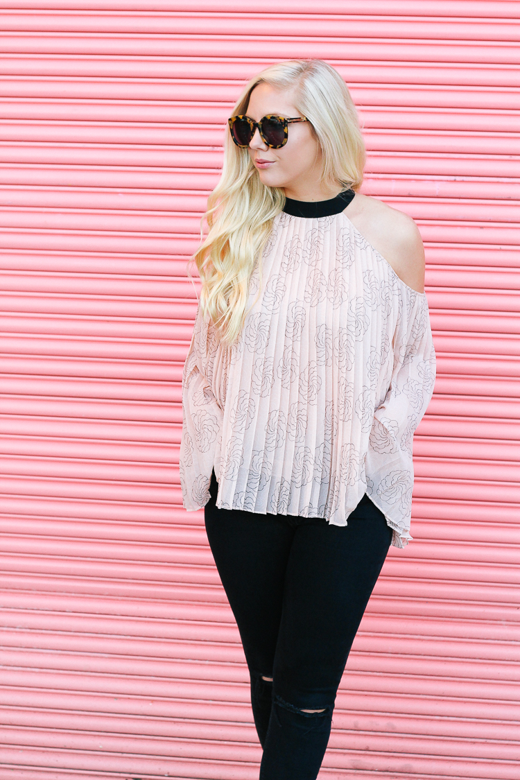 Pink cold shoulder top 