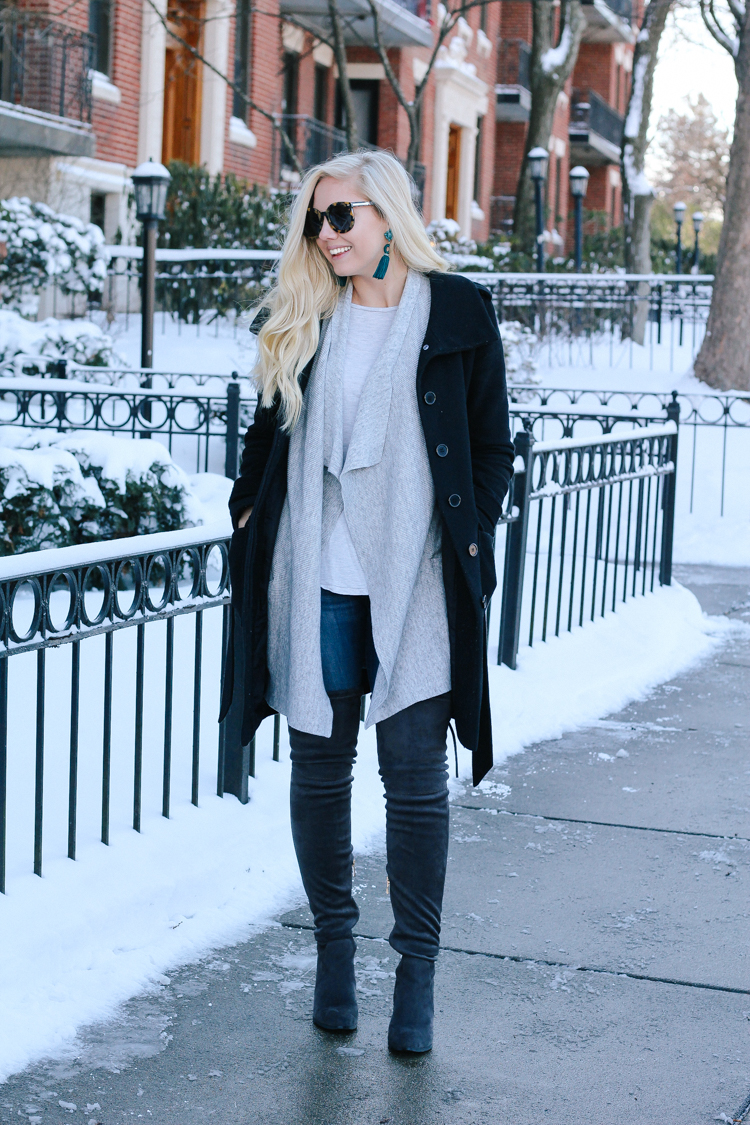 winter outfit | what to wear in the winter | winter coat and over the knee boots | neutral winter outfit | winter neutrals | what to wear in the cold | cold weather style | cold weather outfit | winter style | winter ootd |