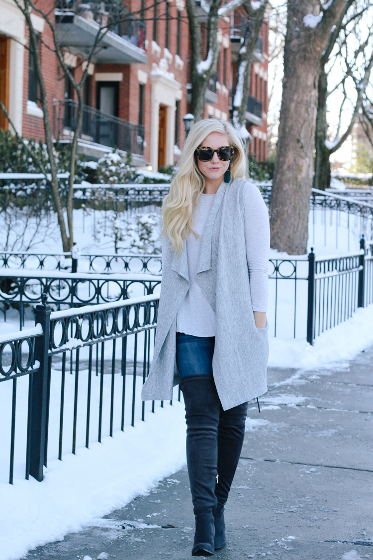 winter outfit | what to wear in the winter | winter coat and over the knee boots | neutral winter outfit | winter neutrals | what to wear in the cold | 