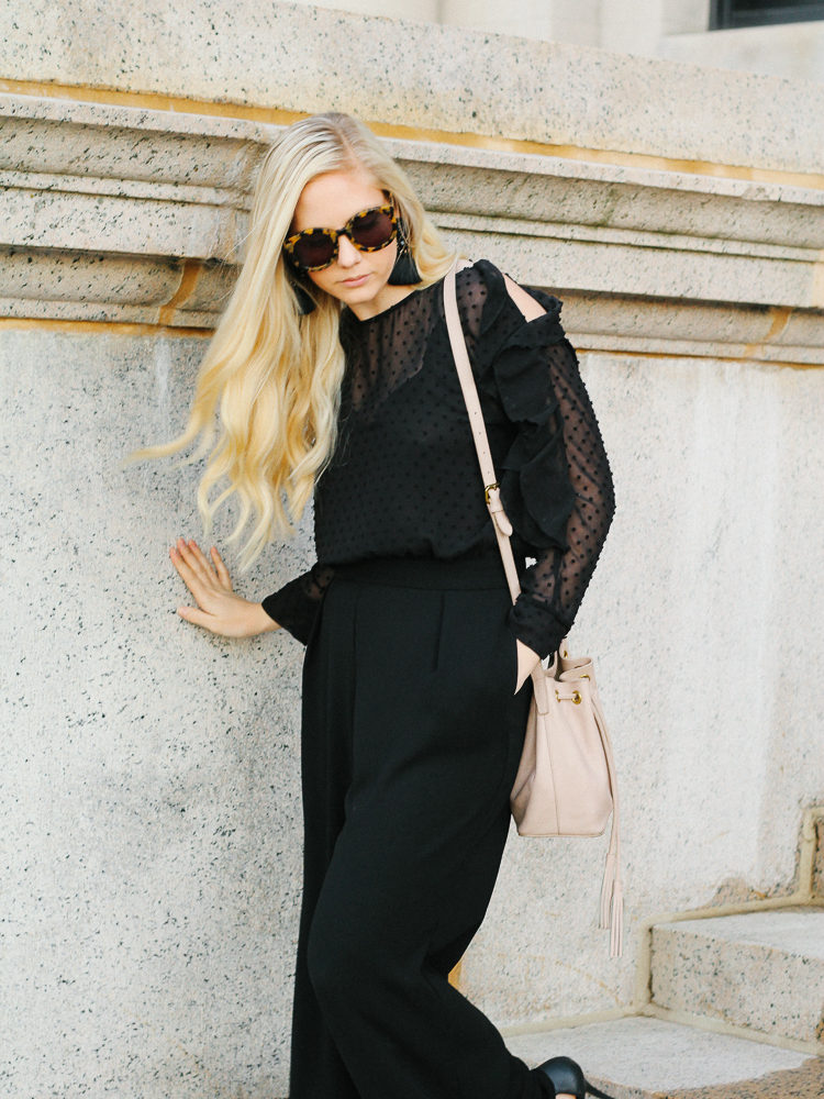 black cold shoulder jumpsuit from zara