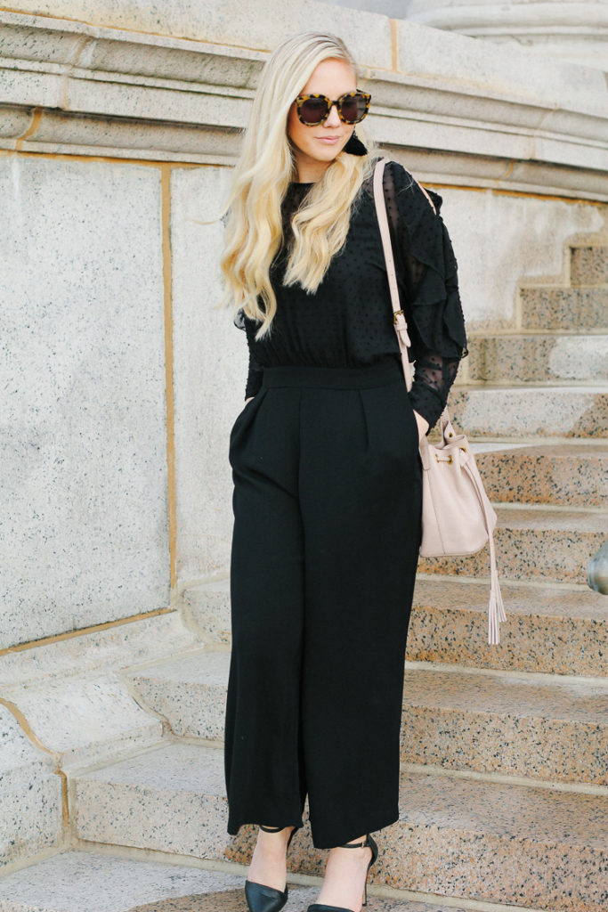 black cold shoulder jumpsuit from Zara, boston blogger, boston style blog, 