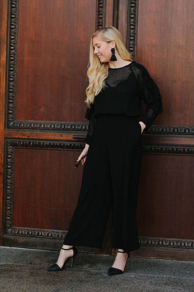 black cold shoulder jumpsuit from Zara