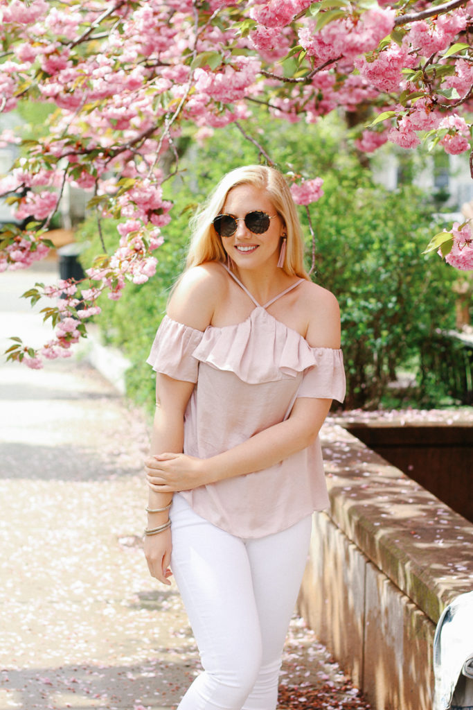 blush cold shoulder top, off the shoulder top