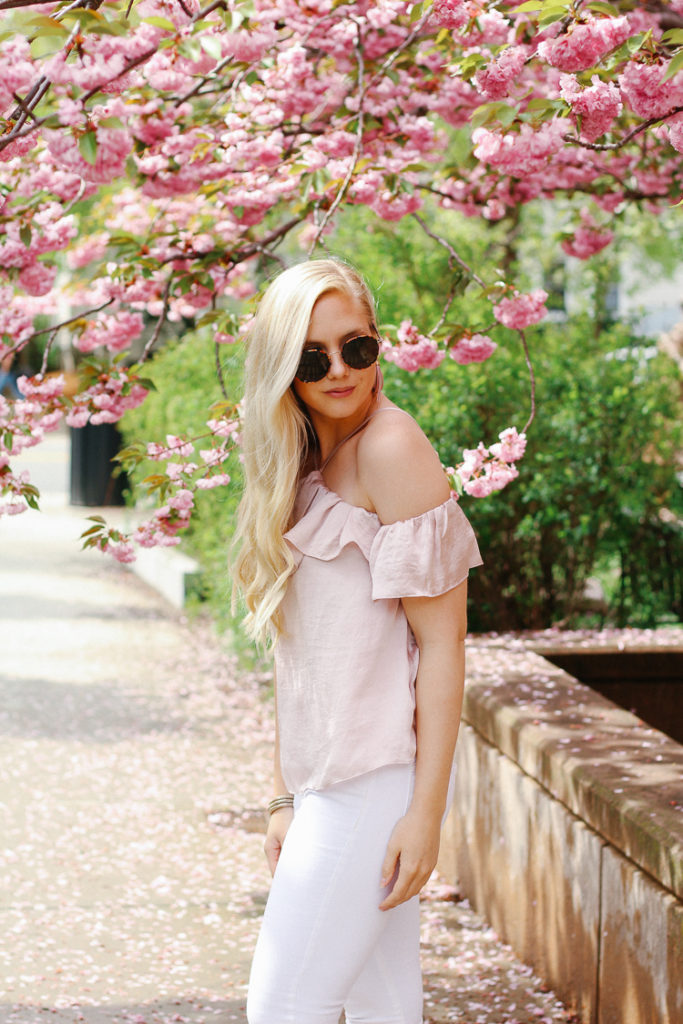 blush cold shoulder top