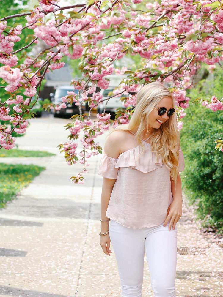 satin cold shoulder top, spring in Boston