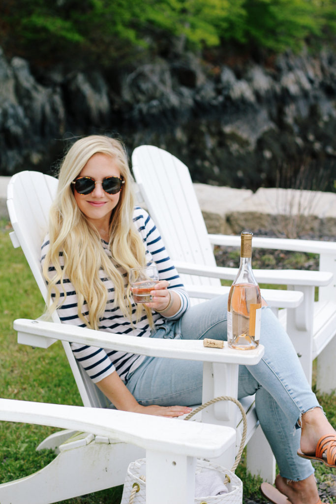 New England summertime | rosé in New England | whispering angel rosé | whispering angel wine | wine near the ocean | rosé | inn at diamond cove portland maine | where to stay in portland maine | great diamond island portland maine | maine getaway | maine summer |