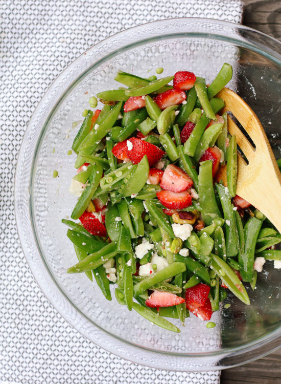 strawberry pistachio sugar snap pea salad