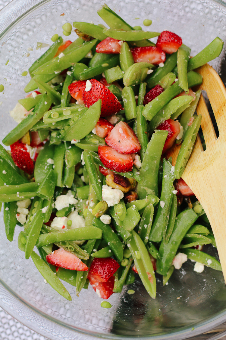 strawberry, pistachio, snap pea salad