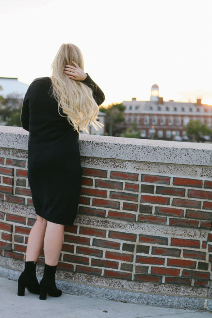 black fall outfit around harvard university