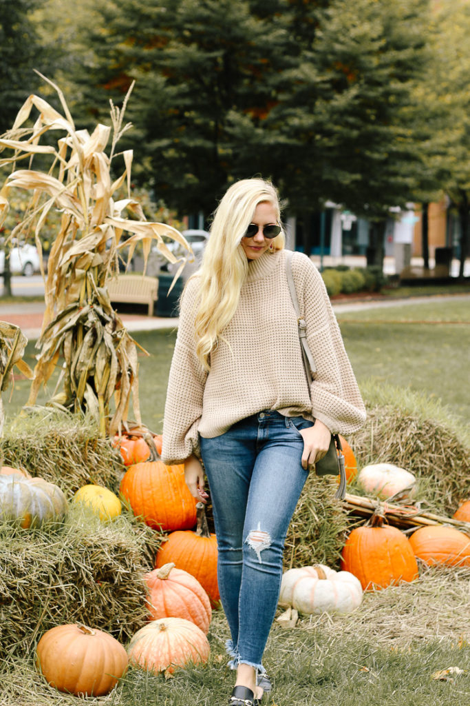 camel chunky knit sweater + fall outfit for brunch in Boston