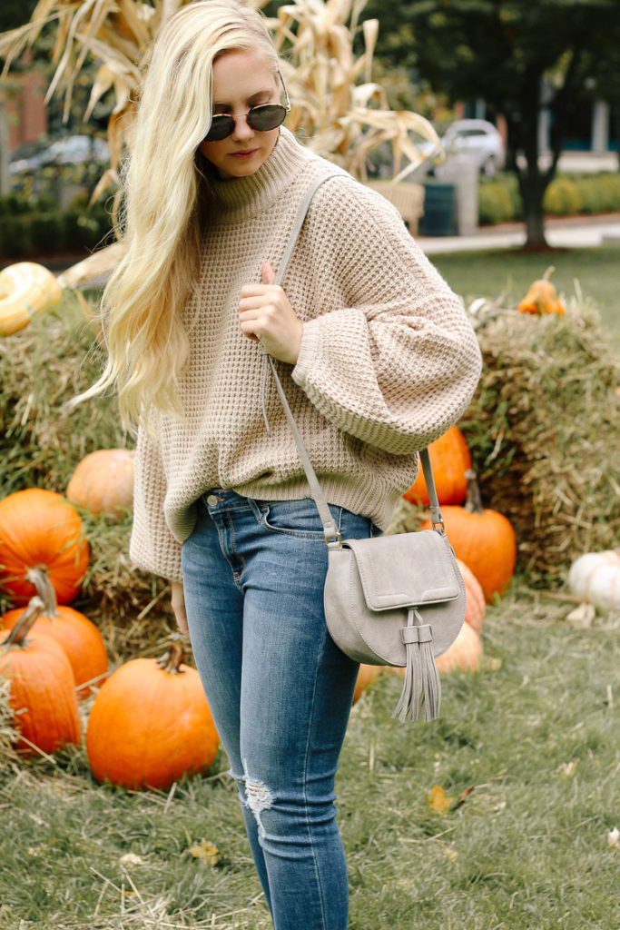 camel chunky knit sweater and bag from shop red dress