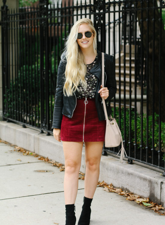 fall style- faux leather skirt and booties for fall