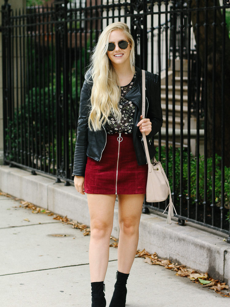 fall style- faux leather skirt and booties for fall