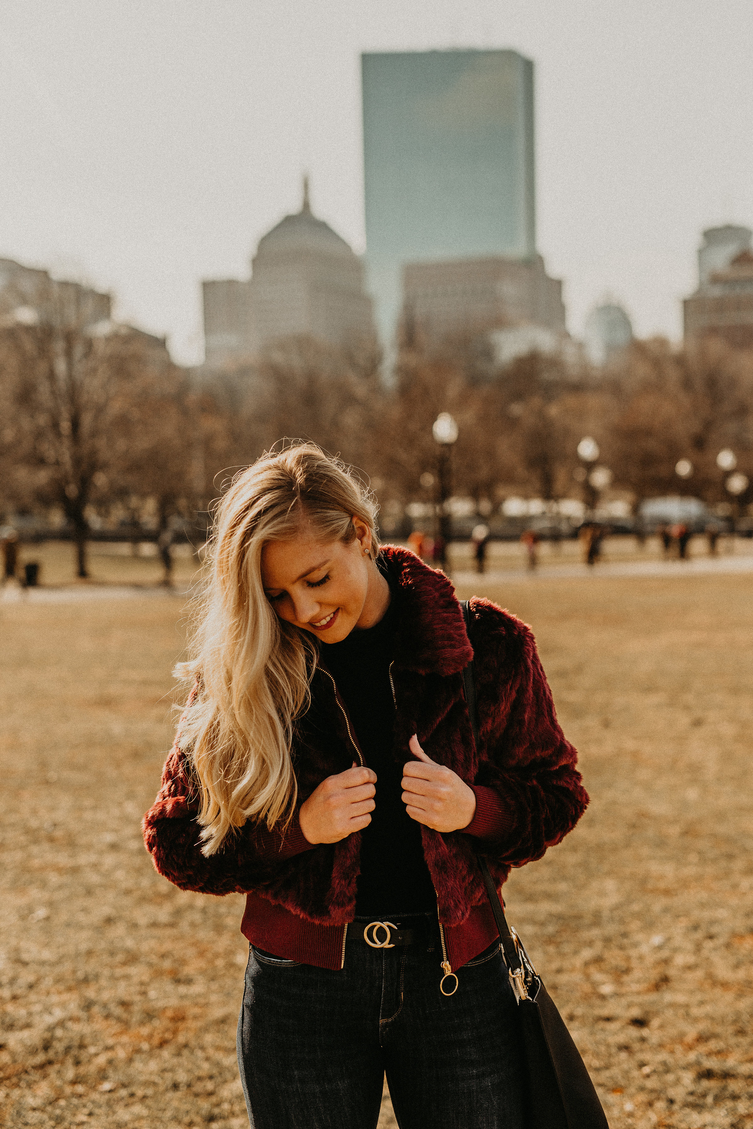 faux fur jacket in Boston Public Garden | faux fur jacket for a winter outfit in Boston | winter style | what to wear in winter | what to wear in boston | faux fur jackets | how to wear a faux fur jacket | the best faux fur jackets for winter | cold weather style | new england winter style | boston winter style | cold weather outfit inspiration | cold weather style inspiration | Boston style blogger | Mackenzie Murphy Boston Style Blogger | Mackenzie Murphy Brunch on Sunday Blog |