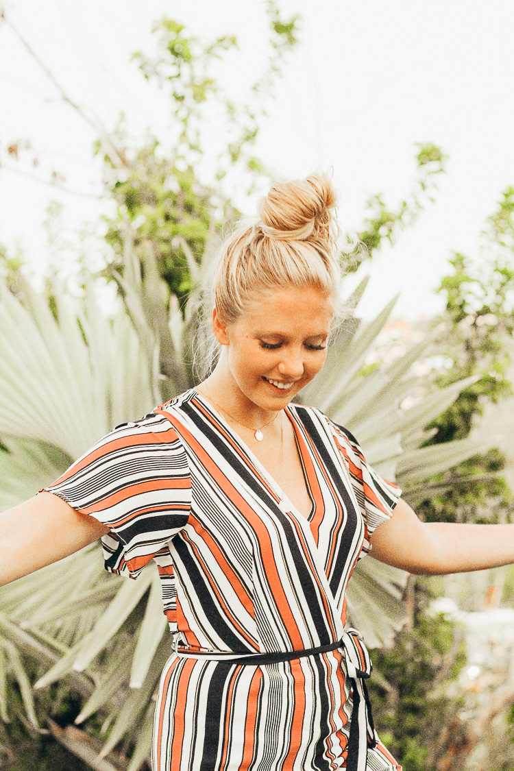 Striped jumpsuit vacation style on St. John, USVI