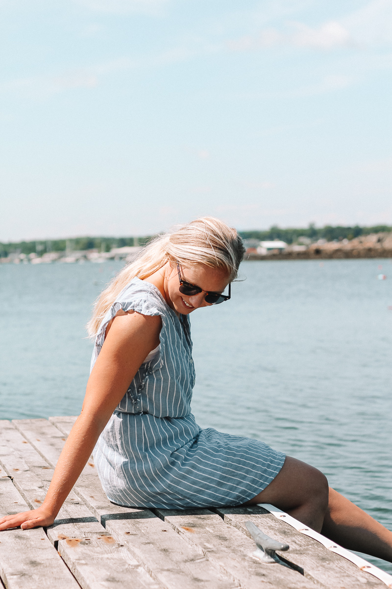 blue striped dress | rockland breakwater | rockland breakwater lighthouse | best dress for work and weekend | old navy blue striped dress | old navy dress | what to wear in maine | what to pack for maine | summer in maine | rockland maine |