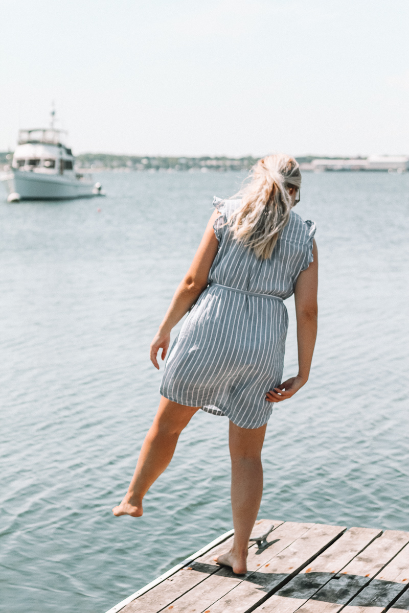 blue striped dress | rockland breakwater | rockland breakwater lighthouse | best dress for work and weekend | old navy blue striped dress | old navy dress | what to wear in maine | what to pack for maine | summer in maine | rockland maine |