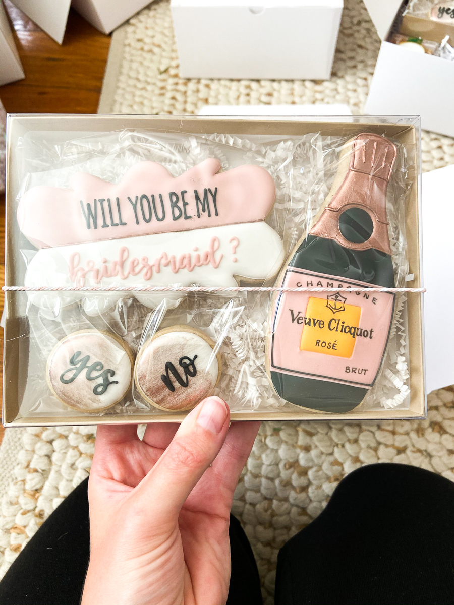 Bridesmaid Proposal Boxes: How I Asked My Bridesmaids | Sugar Momma's Cookies | personalized cookies in Massachusetts