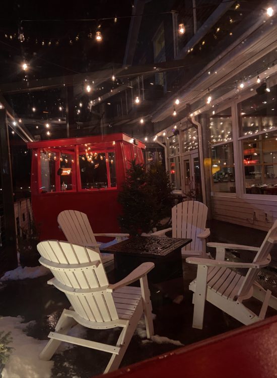 dine in a ski gondola at The Boathouse Restaurant in Kennebunkport, Maine | winter things to do in maine | ski gondola dining the boathouse | dine in a gondola in maine | winter fun in new england |